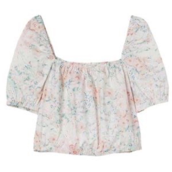 H&M • Square Neck Puff-Sleeve Floral Cropped Blouse - Picture 1 of 9